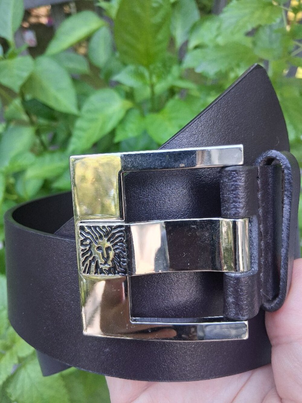 Anne Klein Genuine Leather Belt Brown Silver Lion Buckle Size M